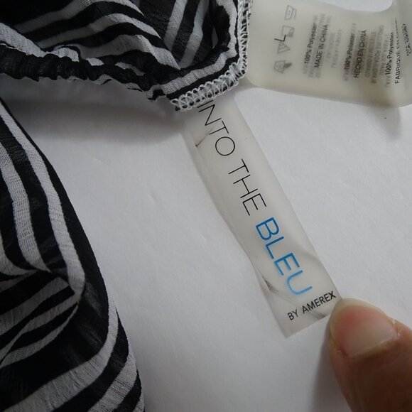 Into The Bleu by Amerex Striped Black White Handkerchief Hem Dress Women Size  L - Picture 6 of 10